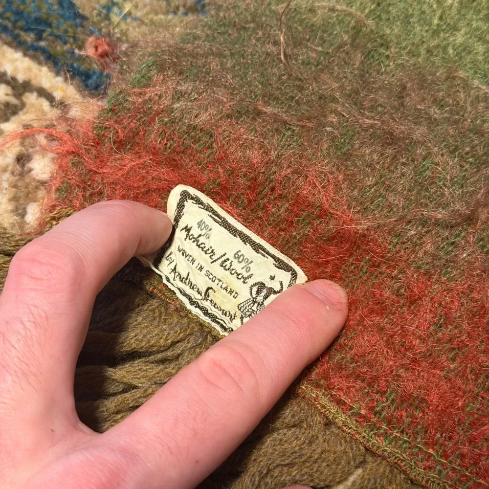 Vintage 60s Andrew Stewart Woven Scotland Mohair Wool Blanket Scarf Striped Shag